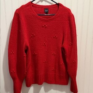 GAP Women's Textured Red Crew Neck Sweater large tall puffy sleeve, gathered wri